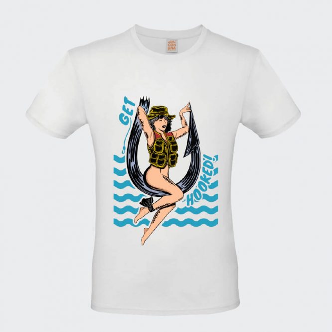 T-shirt Unisex "Get Hooked" Pesca Divertente
