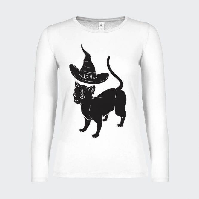 T-shirt a Maniche Lunghe da Donna " Apprendista Felino Halloween " - immagine 4