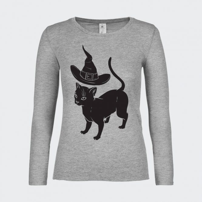 T-shirt a Maniche Lunghe da Donna " Apprendista Felino Halloween "