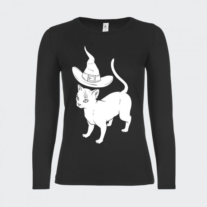 T-shirt a Maniche Lunghe da Donna " Apprendista Felino Halloween " - immagine 6