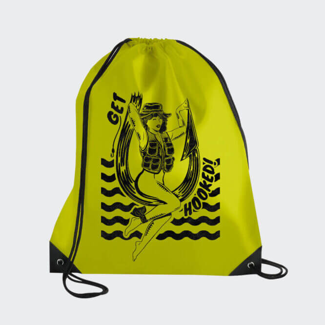 Gymsack "Get Hooked Bianco e Nero" Fishing Pesca - immagine 4