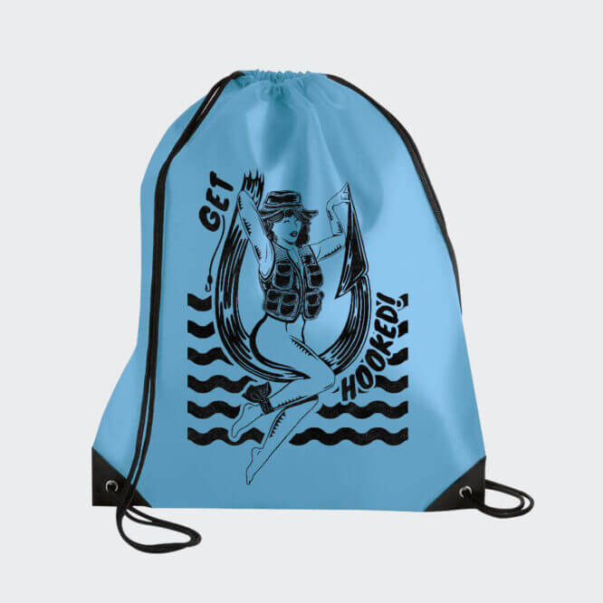 Gymsack "Get Hooked Bianco e Nero" Fishing Pesca - immagine 6