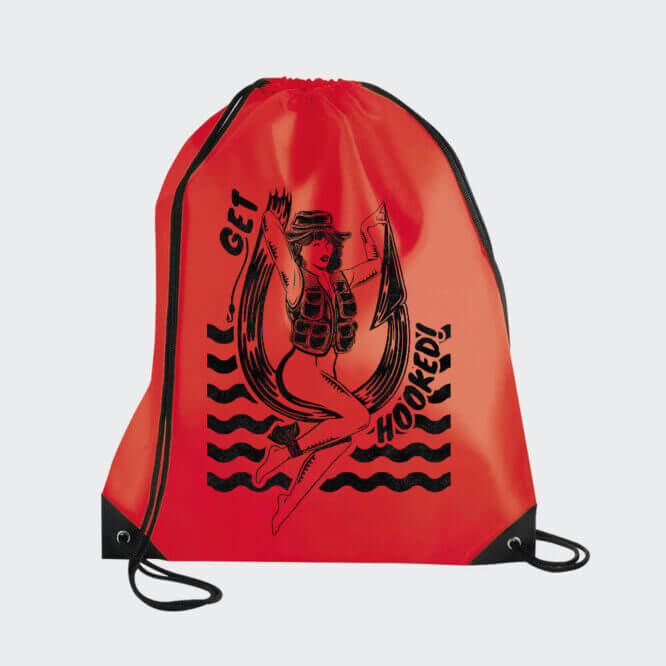 Gymsack "Get Hooked Bianco e Nero" Fishing Pesca - immagine 5