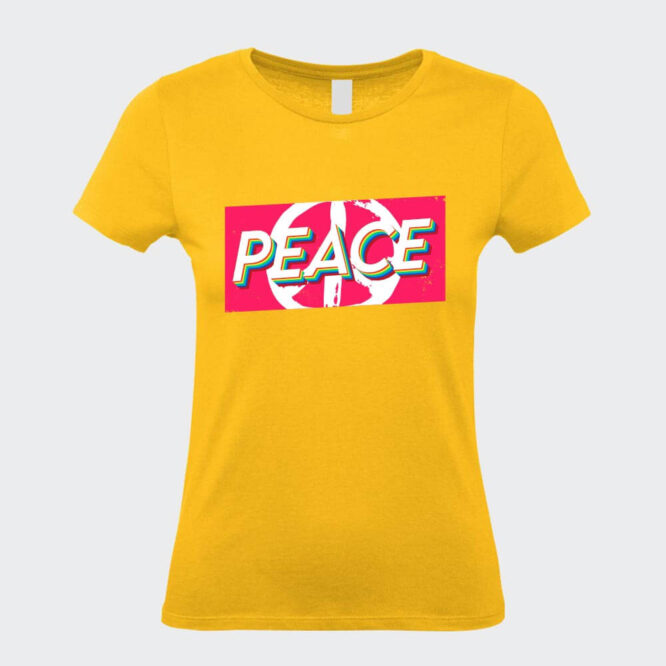 T-Shirt da Donna Scritta Peace canarino